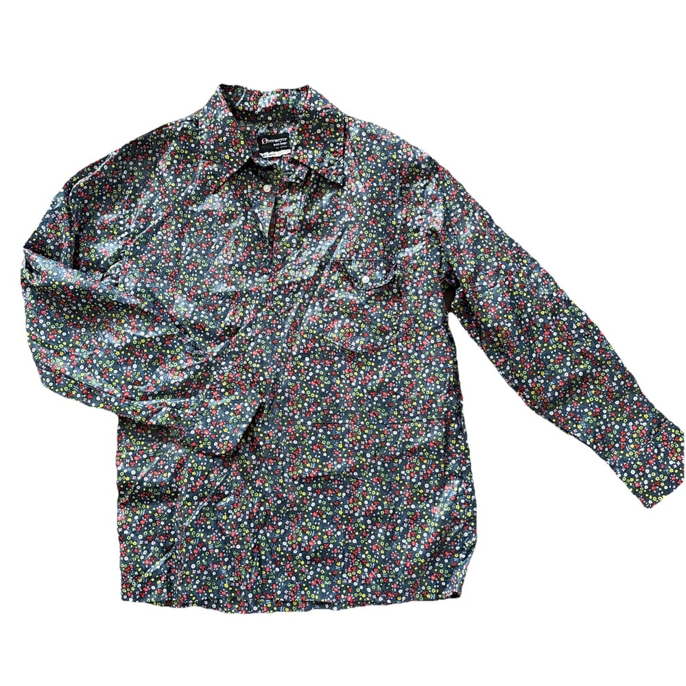 Obermeyer Wind Shirt Men Medium Gray Floral Nylon Pullover Vintage Made In Japan